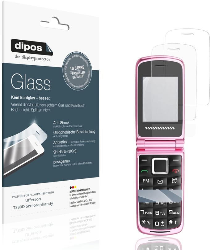 dipos – 2x Matte Pantserfolie geschikt voor Ufferson T380D Seniorenhandy | 9H Screenprotector