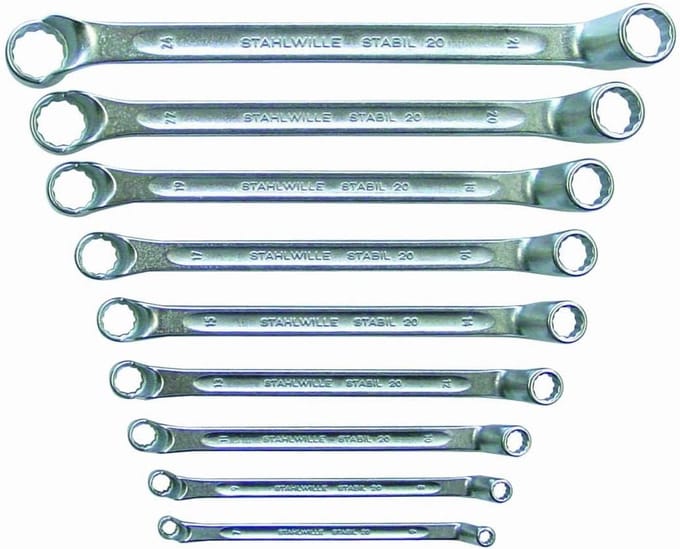 Dubbele Ringsleutelset - Steeksleutelset Motor - Motoronderhoud - Diep Gebogen - 8-delig - Metaal