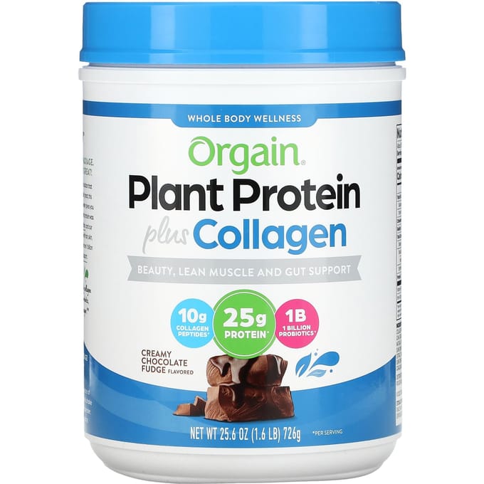 Orgain, Protéine Végétale avec Collagène, Fudge Crémeux au Chocolat, 1,6 lb (726 g)