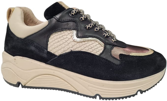 Bridge Zwarte Met Goud Leren Dames Sneakers - Zwart - 39