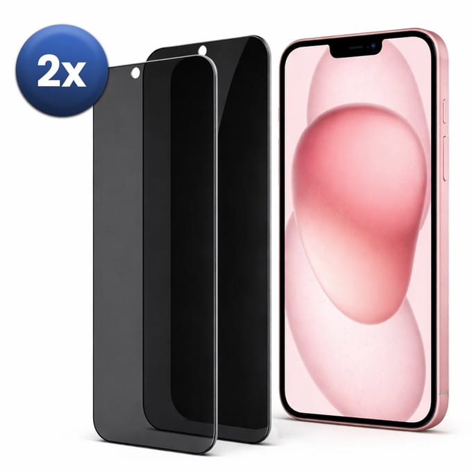 Privacy Screenprotector Geschikt Voor iPhone 15 / 15 Pro – Privacy Glass – 2-Pack – Anti-Spy – Gehard Glas 9H – Case Friendly
