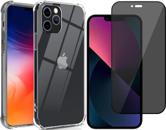 Hoesje geschikt voor iPhone 13 Pro Max Transparant - Shockproof Case + Volledig Dekkende Privacy Glas Screen Protector