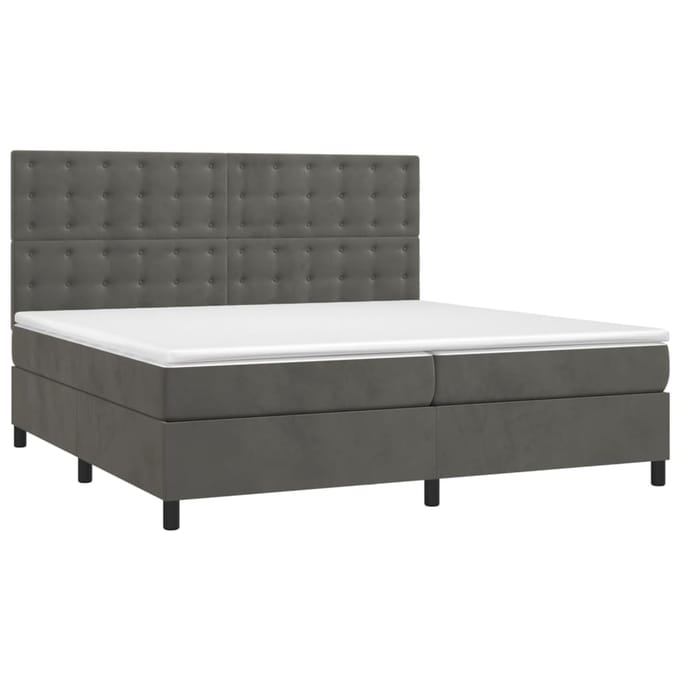 vidaXL - Boxspring - met - matras - en - LED - fluweel - donkergrijs - 200x200 - cm