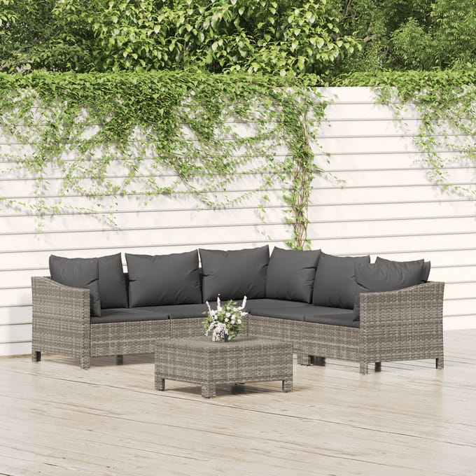 vidaXL - 6-delige - Loungeset - met - kussens - poly - rattan - grijs