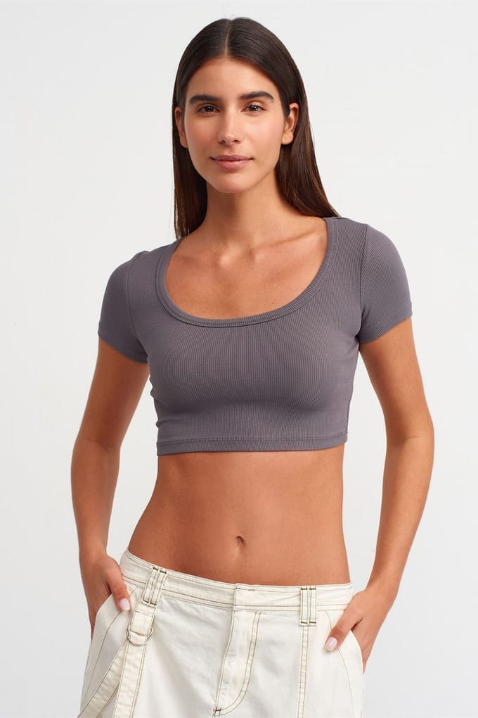 Dames Geribbelde Crop T-Shirt