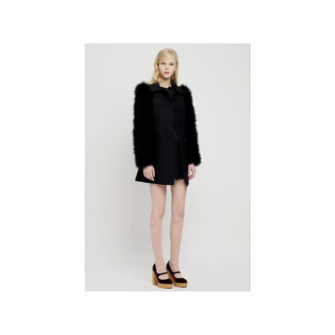 Rode Valentino Wol Coat met Dierenveren Mouwen - '10s