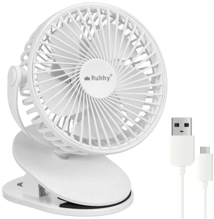 Ruhhy draadloze ventilator wit compact en stil met USB oplaadbare batterij