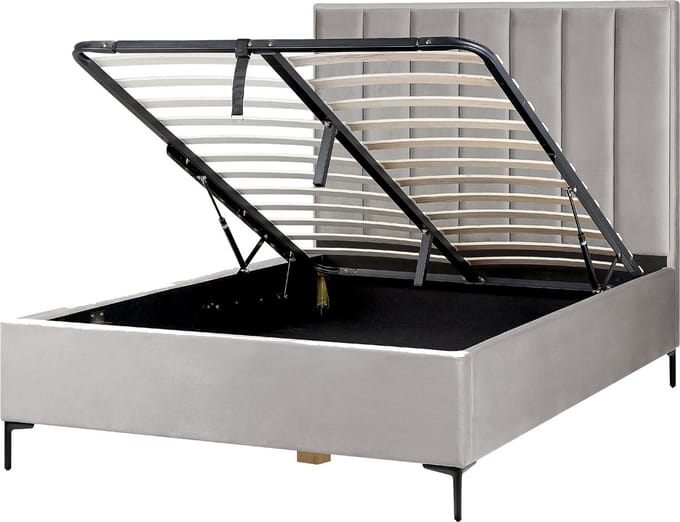 SEZANNE - Bed met opbergruimte - Lichtgrijs - 140 x 200 cm - Fluweel