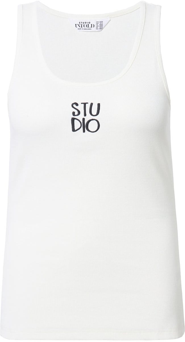 Studio Untold - Dames - Ribtop slim basic shape borduursel - Off-white - Maat 54+