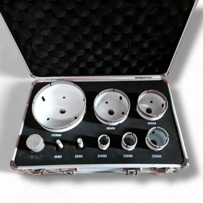 Diamantboor Set 9-delig voor Tegels en Steen – Brazed Kwaliteit Ø 6 t/m 100 mm