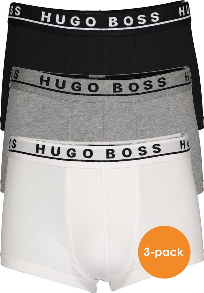 Hugo Boss 3-pack Boxershort / Trunk Cotton Stretch Wit, Grijs, Zwart