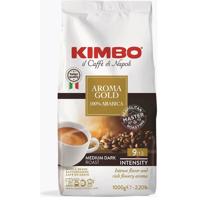 Kimbo Gold Espresso 1 kg | Ganze Bohne | 100% Arabica, mild, nussig, aus Südamerika, Italien | Spitzen-Kaffee für den perfekten Genussmoment