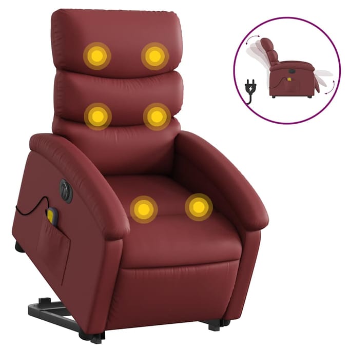 vidaXL - Sta-op-massagestoel - elektrisch - kunstleer - wijnrood