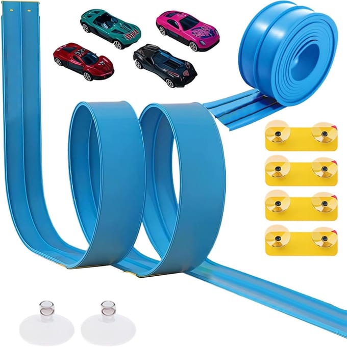 Flexibele Racebaan - Autobaan Kit - Creatief Spelen - Met Zuignappen - 45 Meter - Blauw
