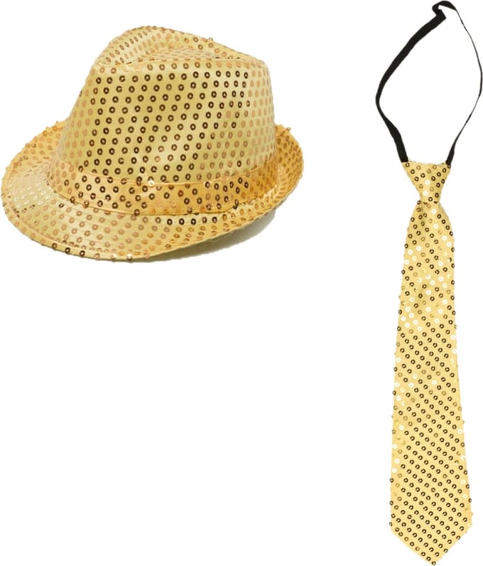 Faram Party verkleed hoedje en stropdas - Goud glitters - Verkleedkleding