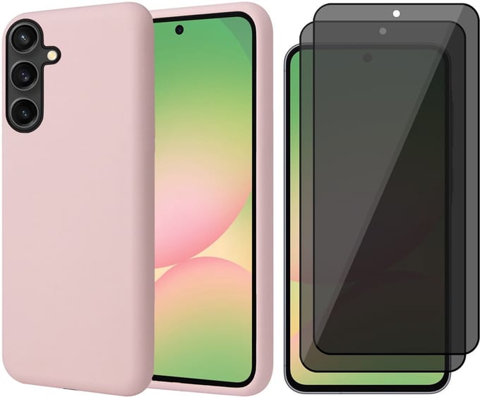 Hoesje geschikt voor Samsung Galaxy A56 / A36 - 2x Privacy Screenprotector Volledig Dekkend Glas - Mat Back Case Roze