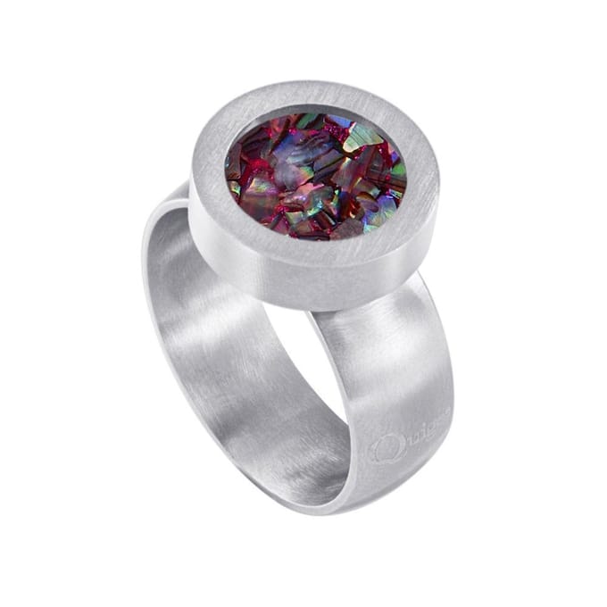 Quiges RVS Schroefsysteem Ring Zilverkleurig Mat 20mm met Verwisselbare Multi Vlokjes Schelp 12mm Mini Munt