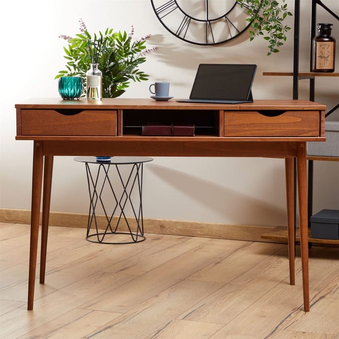 Bureau STEFANO met 2 lades van massief hout – kastanjebruin