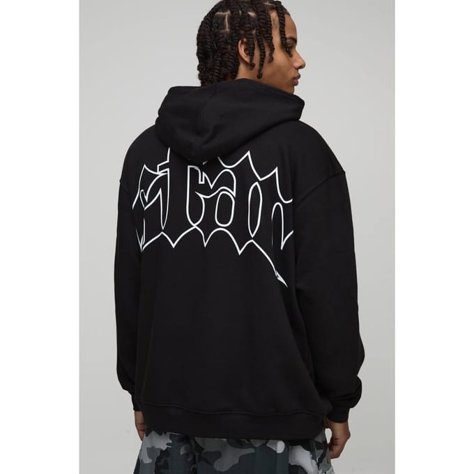 Zwarte oversized hoodie met sterrenprint | Black | Size Medium