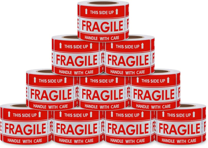 Side Up Fragile Stickers Zelfklevend Label 300 per rol (10 rollen) - Totaal 3.000