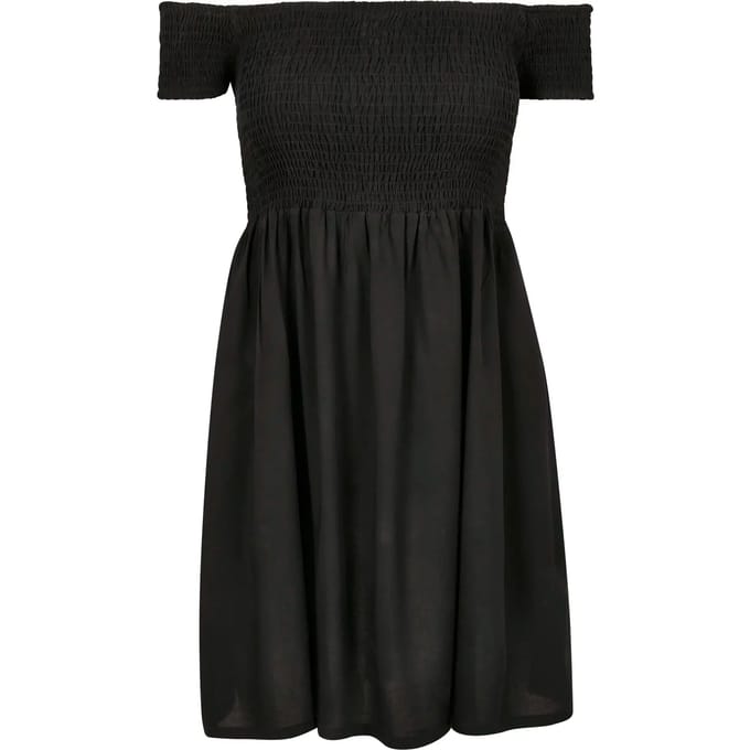 Urban Classics Smoked Off Shoulder Dames Mini-jurk - zwart - S