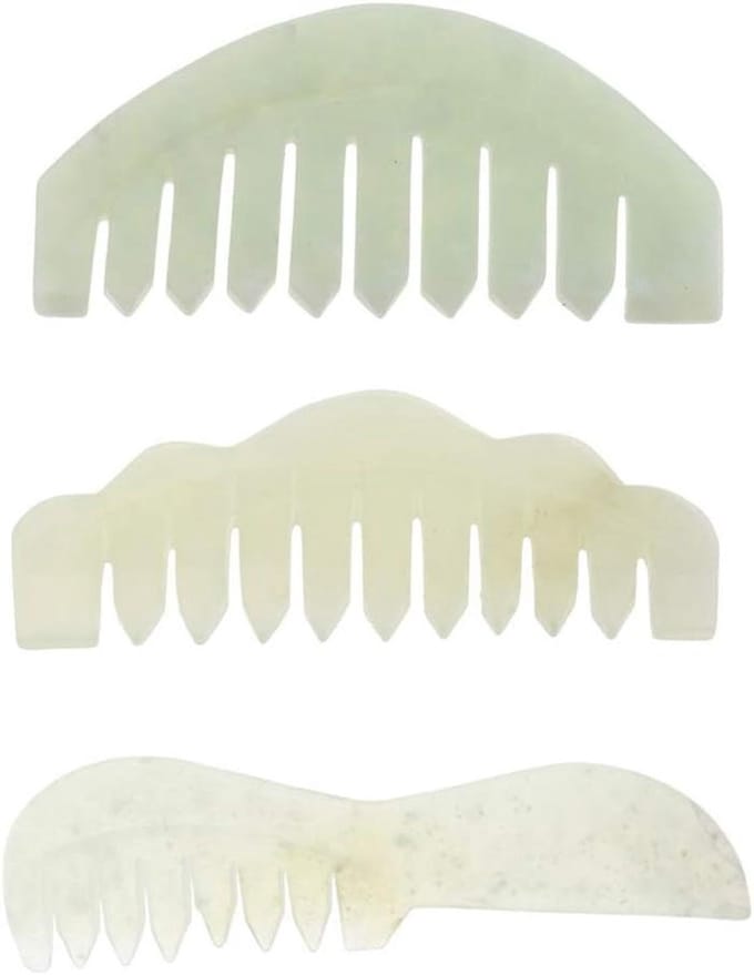 Jade Kam Set - Gua Sha Tool - Gezichtsbehandeling Massage - Natuursteen Afwerking - 3 Stuks - Groen