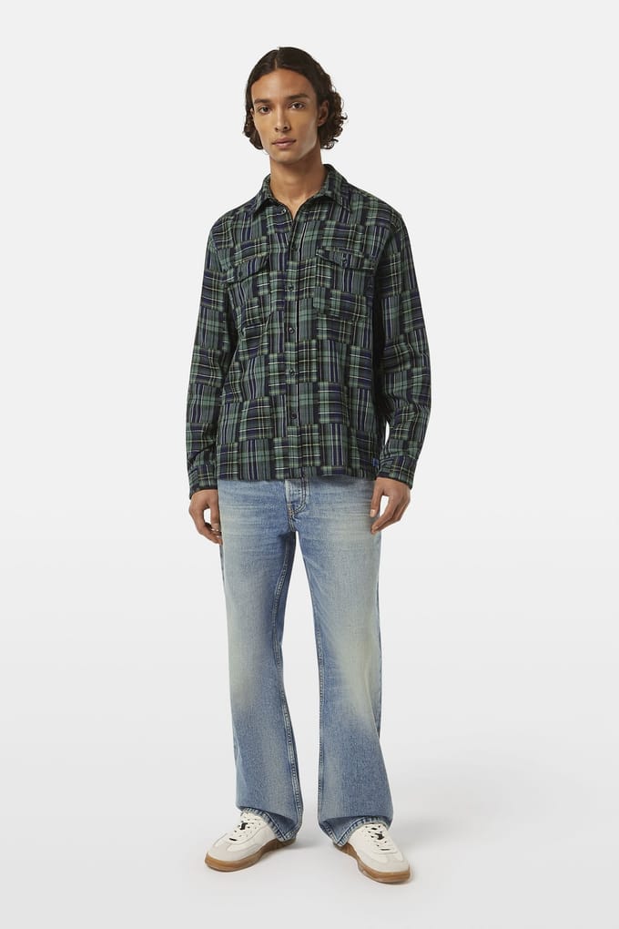 Scotch & Soda Relaxed Fit Patchwork Shirt Navy Check Größe: M | Casual hemden Outlet | Herren | Blau