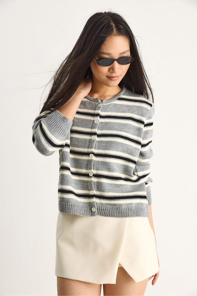 Gestreepte Rundhals Cardigan
