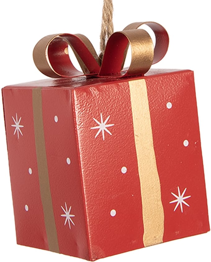 Clayre & Eef Kersthanger Cadeau 5x5x8 cm Rood Metaal