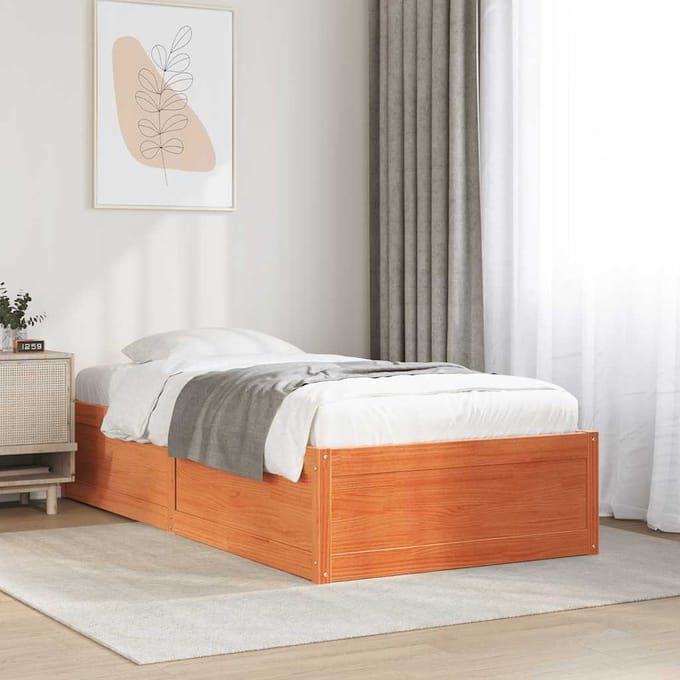 vidaXL - Bedframe - zonder - matras - massief - grenenhout - wasbruin - 90x190 - cm