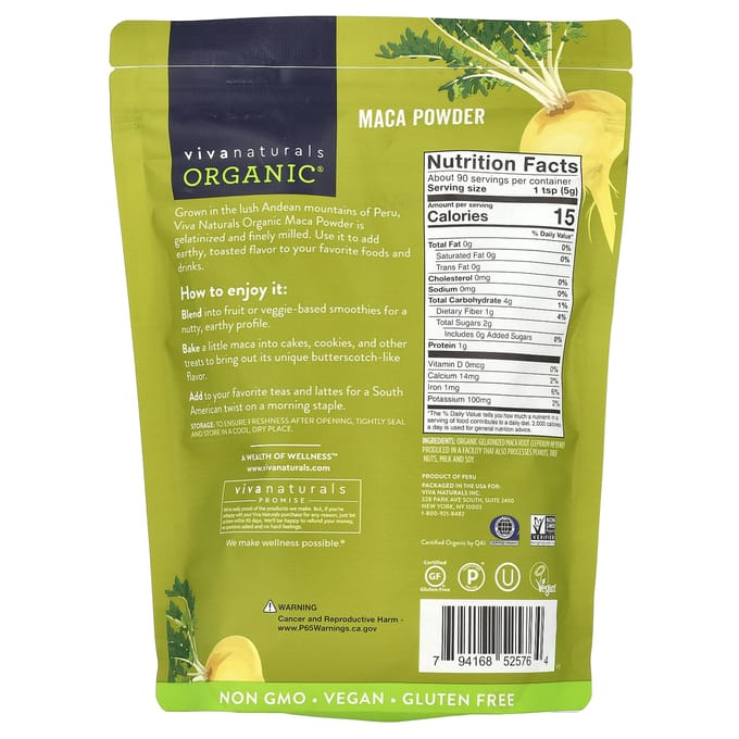 Viva Naturals, Poudre de Maca Gélatinisée Biologique, 1 lb (454 g)