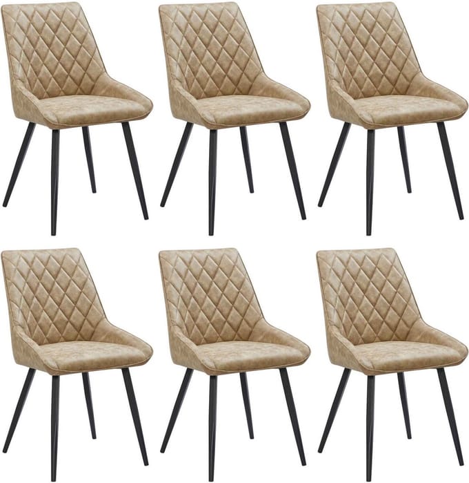 Colenis® - Nordi Eetkamerstoel - Set Van 6 - Sand - Microfiber - Microvezel - Zonder armleuning