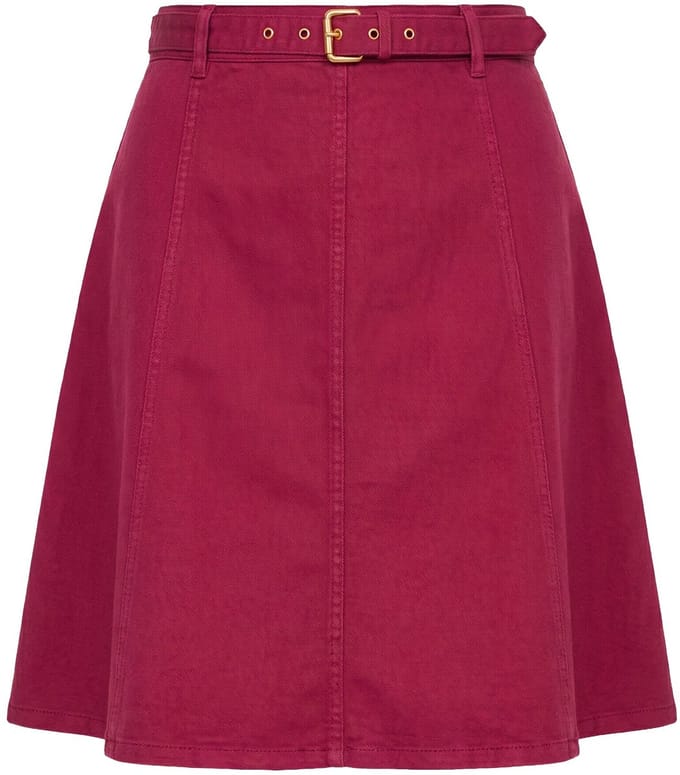 MIAMODA - Dames - Jeans midi-rok A-lijn sierriem - Donkerrood - Maat 48