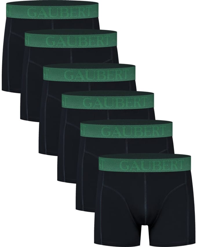 6 stuks Gaubert Heren Boxershorts - Bamboe - Zwart - Groene tailleband