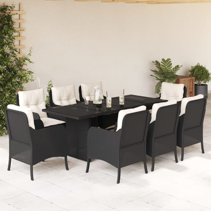 vidaXL - 9-delige - Tuinset - poly - rattan - zwart