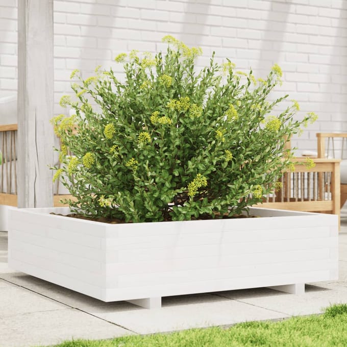 vidaXL - Plantenbak - 90x90x26,5 - cm - massief - grenenhout - wit