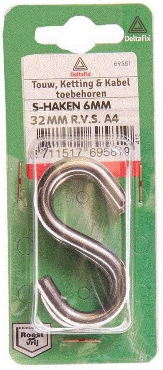 S - haken 4 x 32mm RVS A4
