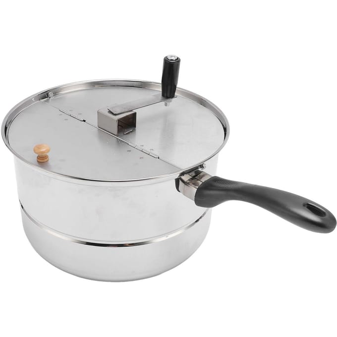 Kookplaat Popcorn Maker Roestvrij Staal Popcorn Popper met Handzwengel Popcorn Pan voor Gas Elektrische Verwarming L white