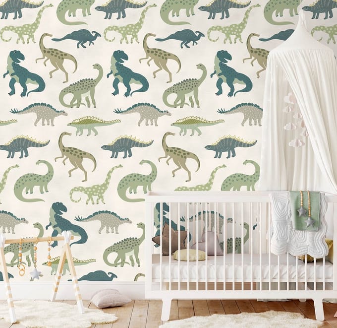 INGK Kinderbehang - Olive & Noah - Dino's Play Green