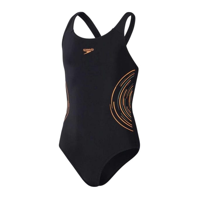Speedo Meisjes Placement Eendelig Badpak (Zwart/Oranje)