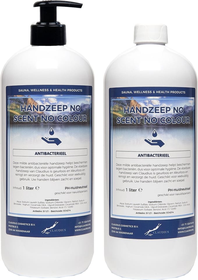 Handzeep No Scent, No Colour 1 liter - met gratis pomp - set van 2 stuks