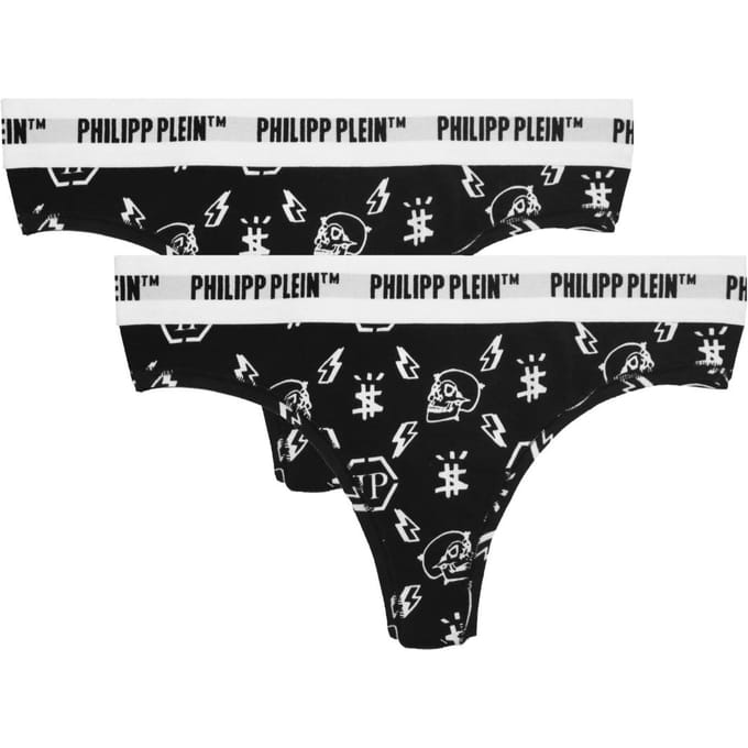 Philipp Plein Symbolen Logo Zwarte Onderbroeken String Tweedelige Set