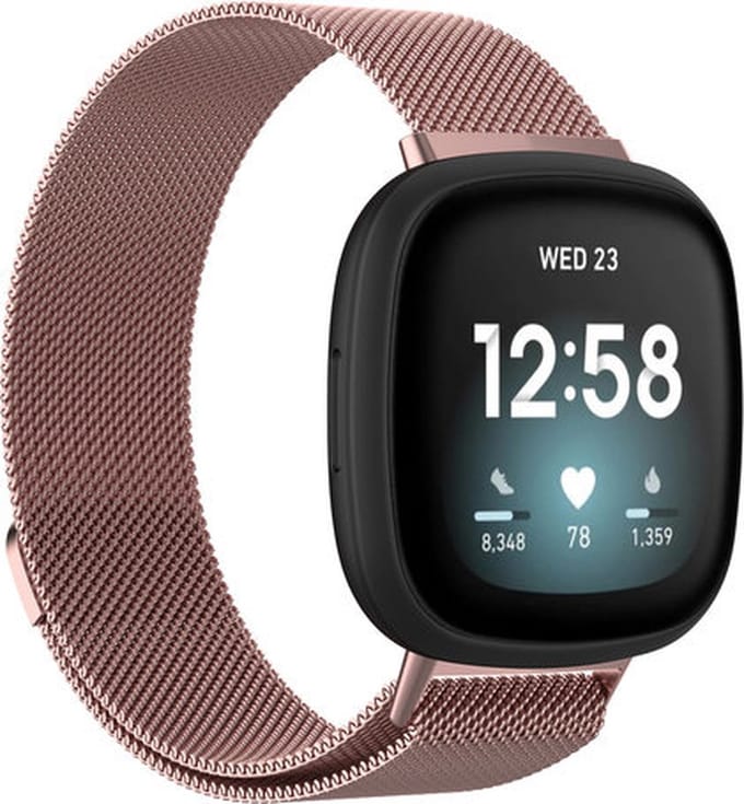 Strap-it Luxe Milanese band - Milanees bandje geschikt voor Fitbit Versa 3 / Fitbit Sense - roze - Maat: Maat S