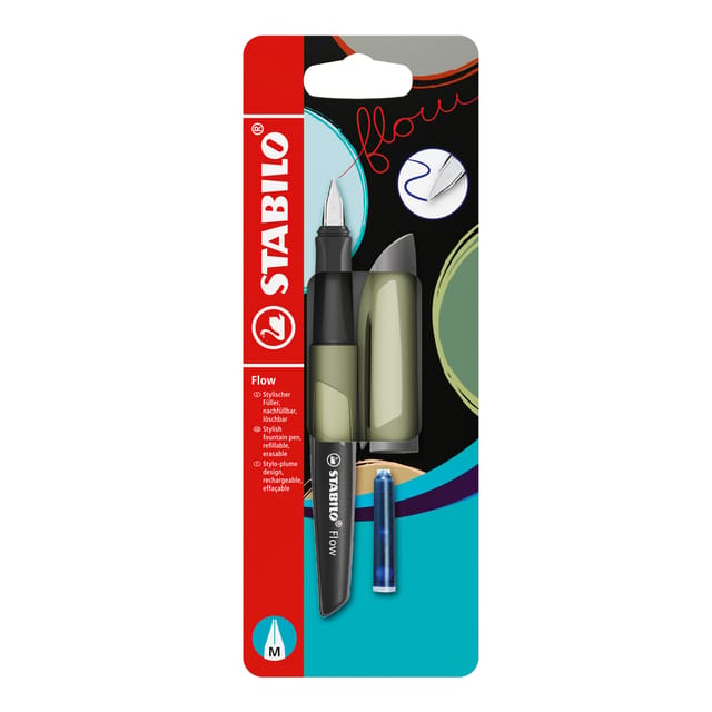STABILO Flow - Ergonomische Vulpen - Monochrome - Khaki + 1 Inkt Cartridge
