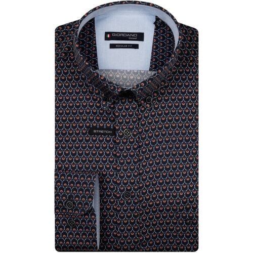 Giordano Overhemd Ivy Satin Stretch Organic Drop Pattern Deep Mauve / male