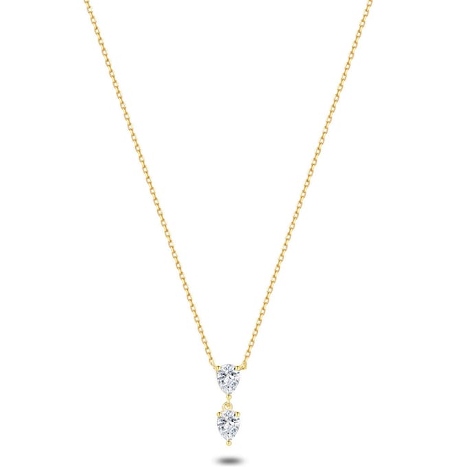 Twice As Nice Halsketting in 18kt verguld zilver, 2 druppels 40cm+5cm