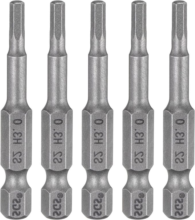 3mm Hex Bits Set van 50mm lang, HRC60±1 Hardheid, 5 Stuks Magnetische Schroevendraaier Bits van S2 Staal voor Precisiewerk