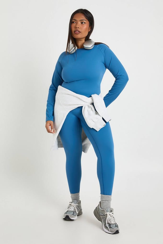 boohoo Dames Plus Super Zachte Sculpt Naaddetail Legging | Dark Blue | Maat: 28