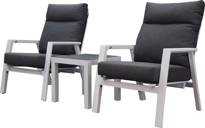 Vegas lounge balkonset 3 delig verstelbaar aluminium wit