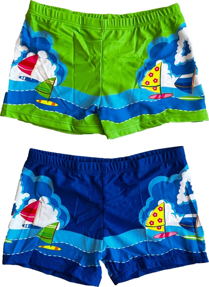 Zwembroeken kinderen met patroon groen en blauw 2-3 jaar